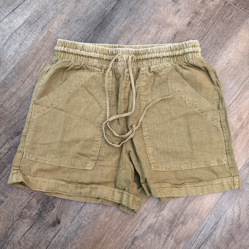 Universal Thread‎ Womens XS Linen Blend Drawstring Shorts Green Cuffed Pockets